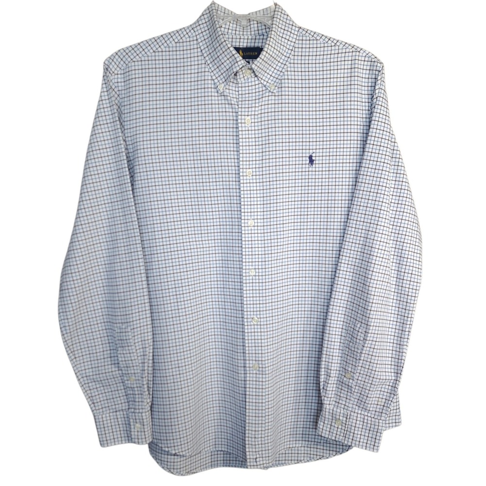 Ralph Lauren Men's Collared Button-Down Shirt L/G Blue/Black Plaid‎ Long Sleeves
